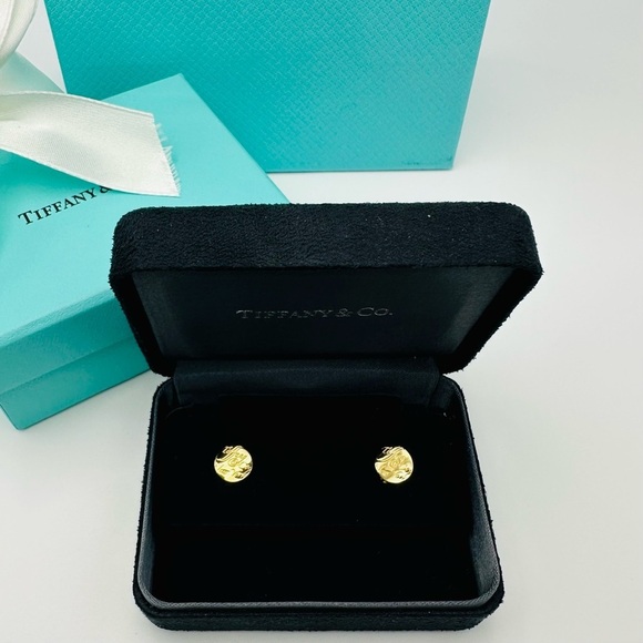RARE Tiffany & Co. 18K Yellow Gold Notes Wave Round Stud Earrings with Packaging - Picture 9 of 10